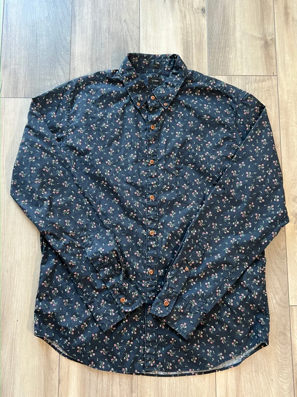 J.Crew Dark Navy blue Button-Down Shirt Floral Print 100% cotton Men’s L Slim